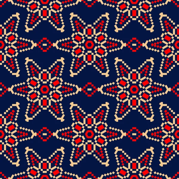 Цветочный Бесшовный Фон Красный Бежевый Цветочные Элементы Синем Фоне Обоев — стоковый вектор