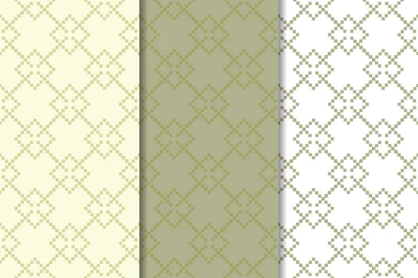 Ensemble Vert Olive Blanc Motifs Géométriques Sans Couture Pour Toile — Image vectorielle