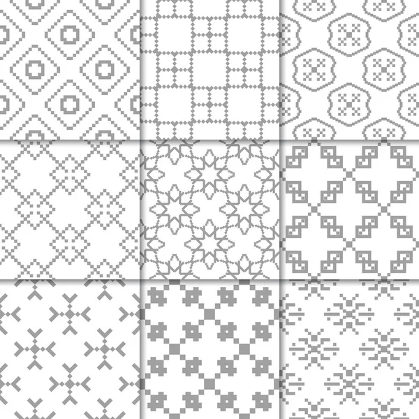 光の灰色の幾何学的な装飾品 Web テキスタイルや壁紙のため中立的なシームレス パターンのコレクション — ストックベクタ