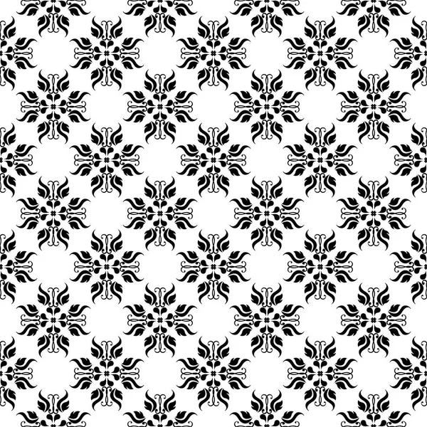 Černý Květinový Ornament Bílé Bezešvé Pozadí Vzor Bezešvé Pro Textil — Stockový vektor