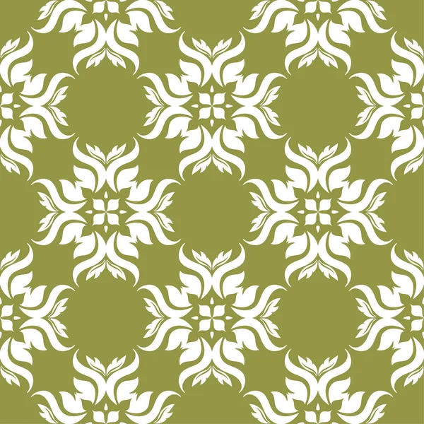 Zeytin yeşil zemin üzerine beyaz çiçek süsleme. Tekstil ve duvar kağıtları için seamless modeli