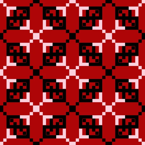 Modèle Géométrique Sans Couture Éléments Noirs Blancs Sur Fond Rouge — Image vectorielle