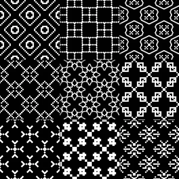 黒と白の幾何学的な装飾品 Web テキスタイルや壁紙のための古典的なシームレス パターンのコレクション — ストックベクタ