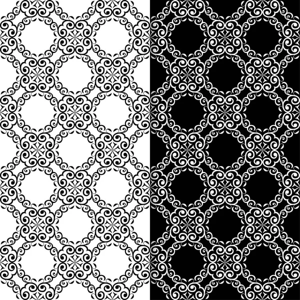 Black White Floral Backgrounds Set Seamless Designs Textile Wallpapers — Stock Vector