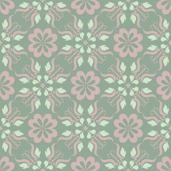 淡いピンクの要素を持つオリーブ グリーン花柄シームレス パターン 花の壁紙 織物および生地のためのデザインと背景 — ストックベクタ