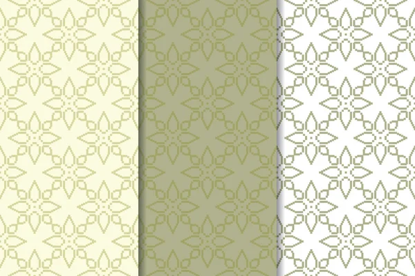 Zeytin yeşili çiçek arka planlar. Tekstil ve duvar kağıtları için dikişsiz desen seti