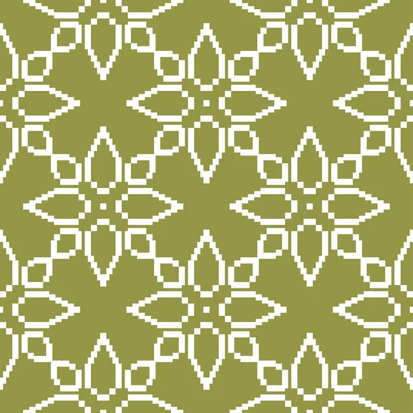 Fehér Virág Dísz Olíva Zöld Háttér Varrat Nélküli Mintát Textil — Stock Vector