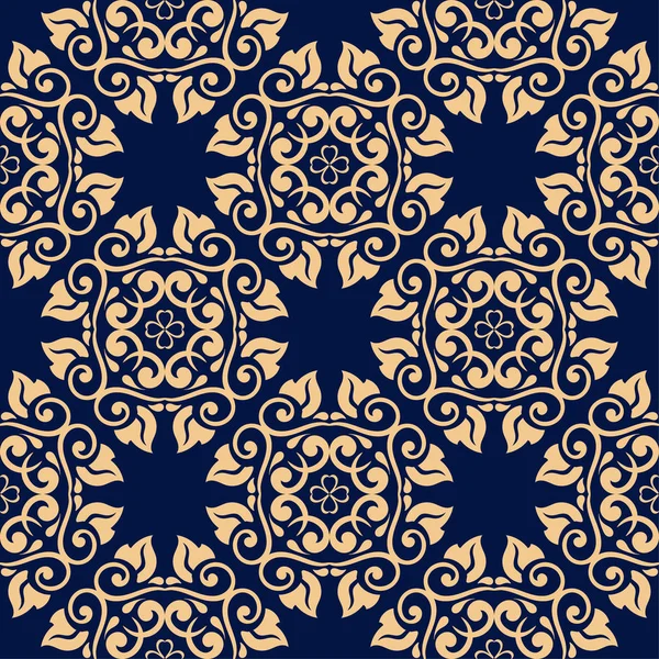 Goldblauer Blumenschmuck Nahtloses Muster Für Textilien Und Tapeten — Stockvektor