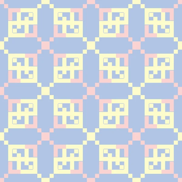 ブルーの幾何学的なシームレス パターン テキスタイル ファブリックをベージュとピンクの要素と背景 — ストックベクタ