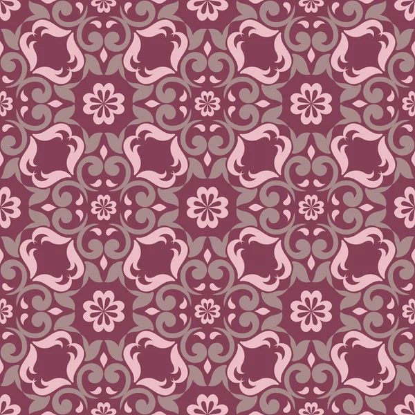 Patrón Sin Costura Floral Rojo Púrpura Fondo Con Elementos Diseño — Vector de stock