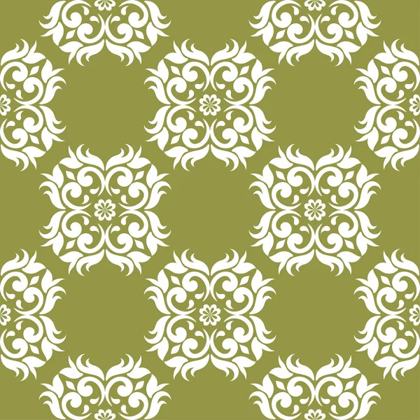 White Flower Olive Green Background Seamless Pattern Textile Wallpapers — Stock Vector