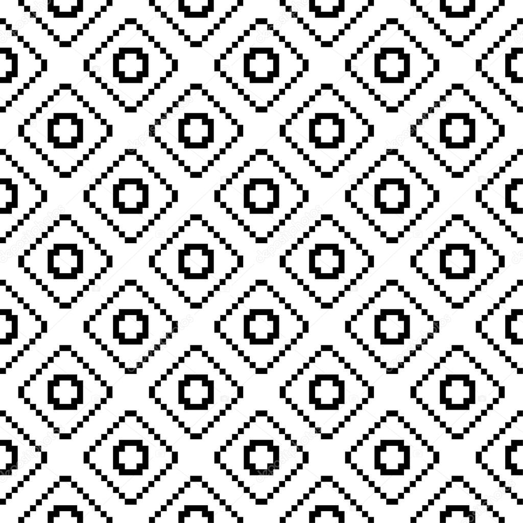 Black geometric ornament on white background. Seamless pattern for web, textile and wallpapers