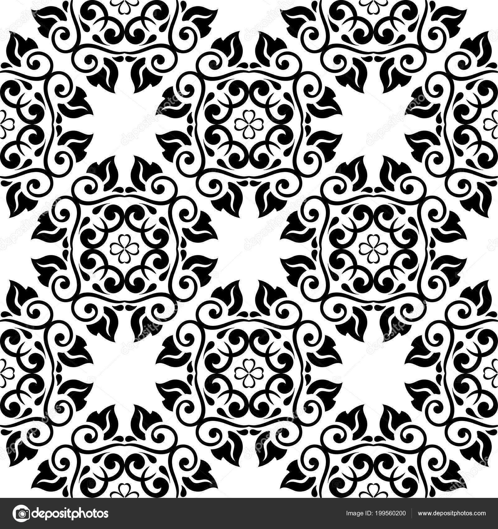 Black And White Floral Ornament Seamless Pattern For Textile And Black And White Floral Ornament Seamless Pattern For Textile And