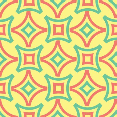 Geometrik yeşil ve pembe elemanları ile Seamless modeli. Sarı çok renkli arka plan duvar kağıtları, Tekstil ve kumaş için