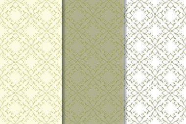 Zeytin yeşili çiçek desenleri. Tekstil ve duvar kağıtları için dikişsiz desen seti