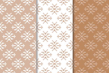 Kahverengi ve beyaz geometrik süsler. Web, Tekstil ve duvar kağıtları için dikişsiz desen seti