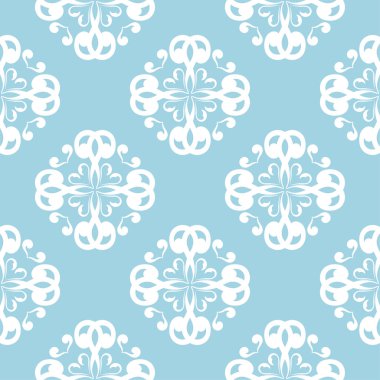 Mavi zemin üzerine beyaz çiçek süsleme. Tekstil ve duvar kağıtları için seamless modeli