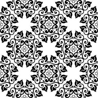 Siyah ve beyaz çiçek süsleme. Tekstil ve duvar kağıtları için seamless modeli