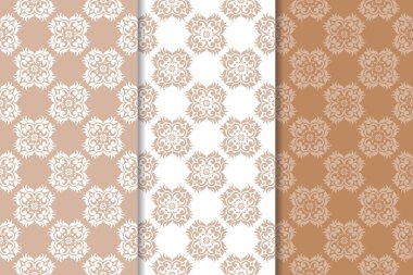 Kahverengi çiçek süsler. Tekstil ve duvar kağıtları için dikey Dikişsiz desen seti