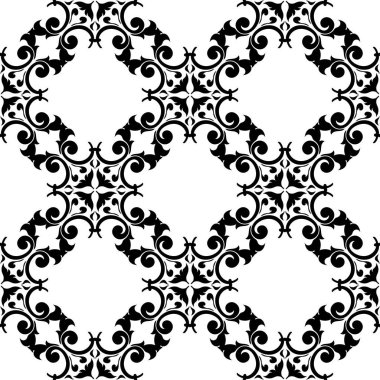 Beyaz arka planda siyah çiçek süsleme. Tekstil ve duvar kağıtları için seamless modeli