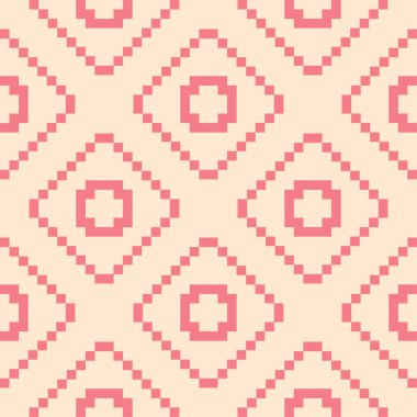 Kırmızı ve bej geometrik süsleme. Web, Tekstil ve duvar kağıtları için seamless modeli