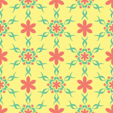 Çiçek seamless modeli. Arka plan duvar kağıtları, Tekstil ve kumaş için pembe ve yeşil çiçek öğeleri ile parlak renkli