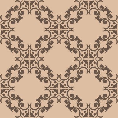 Bej renkli arka plan üzerinde kahverengi çiçek süsleme. Tekstil ve duvar kağıtları için seamless modeli