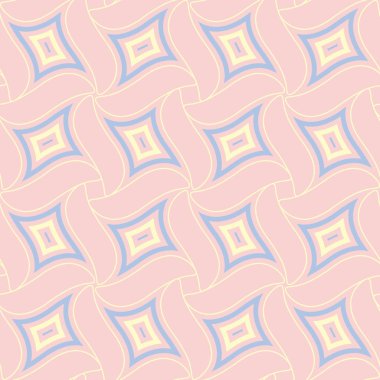 Geometrik pembe renkli Dikişsiz desen duvar kağıtları, Tekstil ve kumaş için mavi ve bej elemanları ile