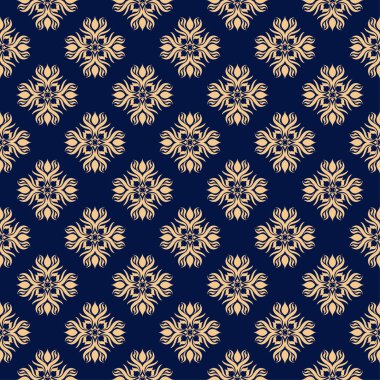 Altın mavi seamless modeli ile çiçek arka plan. Duvar kağıtları ve tekstil tasarım