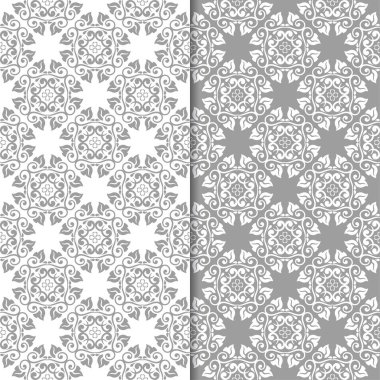 Beyaz ve gri arka plan çiçek kümesi. Tekstil ve duvar kağıtları için dikişsiz desen