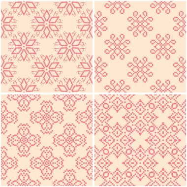 Çiçek desenleri. Dizi sorunsuz arka plan bej ve kırmızı. Vektör çizim