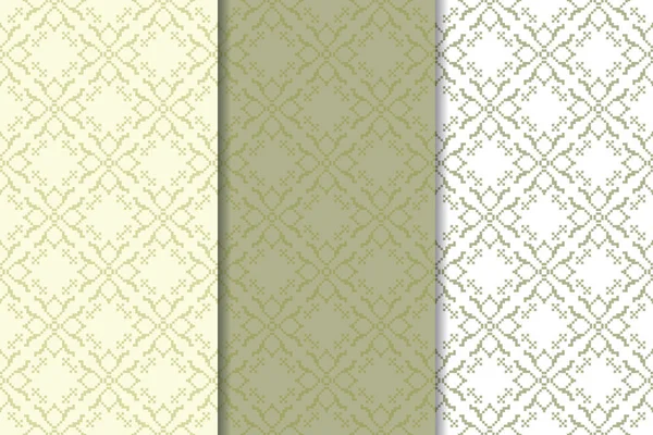 Motifs Floraux Vert Olive Ensemble Motifs Sans Couture Pour Textiles — Image vectorielle