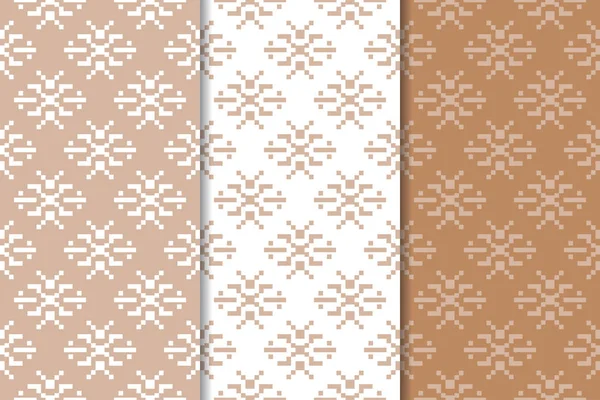 Kahverengi ve beyaz geometrik süsler. Web, Tekstil ve duvar kağıtları için dikişsiz desen seti