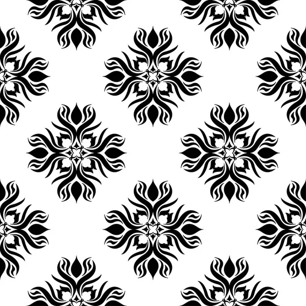 花卉背景黑白无缝图案 墙纸和纺织品设计 — 图库矢量图片
