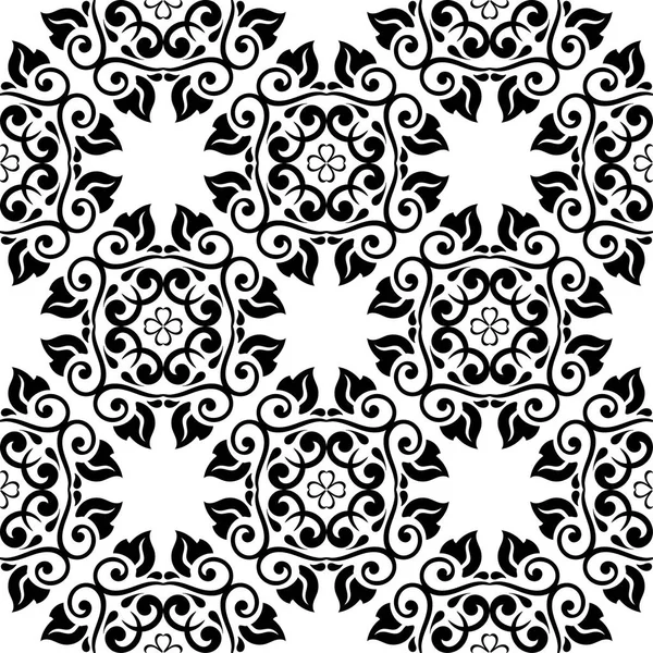 Ornement Floral Noir Blanc Modèle Sans Couture Pour Textile Les — Image vectorielle