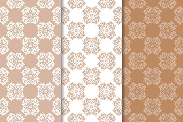 Kahverengi çiçek süsler. Tekstil ve duvar kağıtları için dikey Dikişsiz desen seti