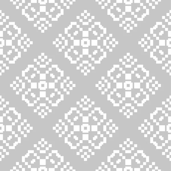 灰色の背景に白い花の飾り テキスタイルや壁紙のためのシームレスなパターン — ストックベクタ