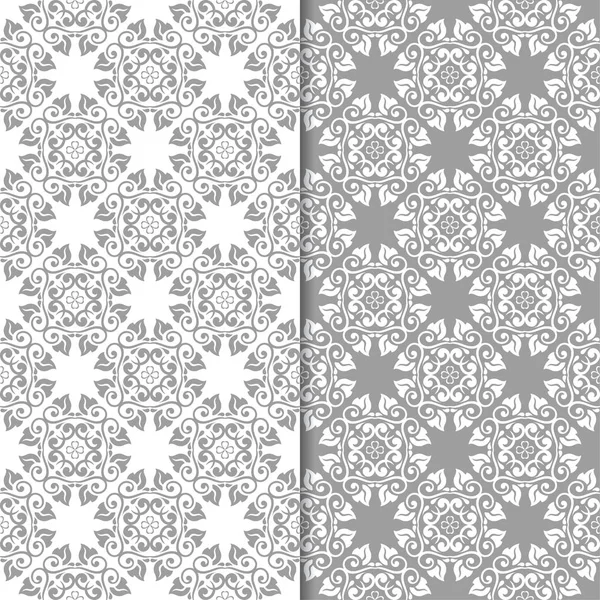 Beyaz ve gri arka plan çiçek kümesi. Tekstil ve duvar kağıtları için dikişsiz desen