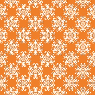 Turuncu zemin üzerine beyaz çiçek süsleme. Tekstil ve duvar kağıtları için seamless modeli