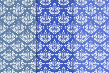 Çiçek süsler kümesi. Mavi dikey Dikişsiz desen. Duvar kağıdı arka plan