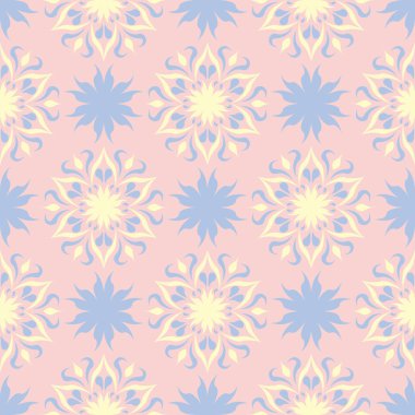 Çiçek soluk pembe sorunsuz bir arka plan. Çiçek desenli duvar kağıtları, Tekstil ve kumaş için ışık mavi ve sarı öğeler