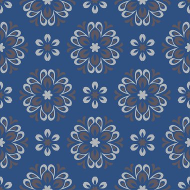 Sorunsuz arka plan. Mavi ve gri çiçek desenli duvar kağıdı, Tekstil ve kumaş için