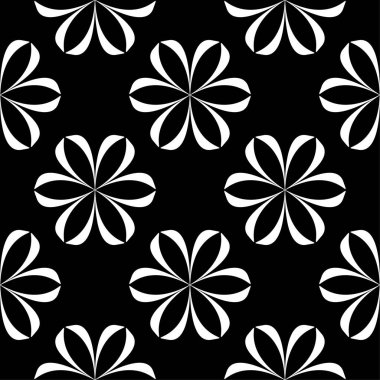 Siyah arka plan üzerine beyaz çiçek süsleme. Tekstil ve duvar kağıtları için seamless modeli