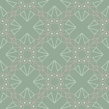 Duvar kağıtları, Tekstil ve kumaş için pembe elemanları ile geometrik yeşil sorunsuz arka plan