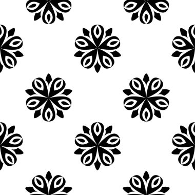 Beyaz arka planda siyah çiçek süsleme. Tekstil ve duvar kağıtları için seamless modeli