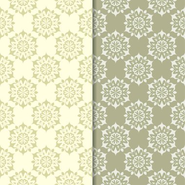 Zeytin yeşili ve bej çiçek arka planlar. Tekstil ve duvar kağıtları için dikişsiz desen seti