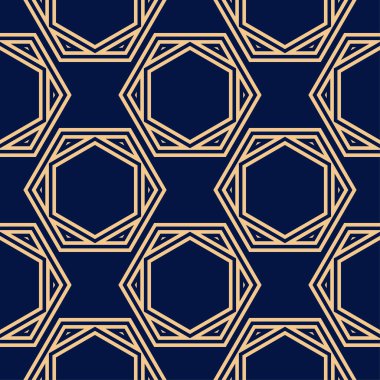 Altın mavi geometrik süsleme. Web, Tekstil ve duvar kağıtları için seamless modeli