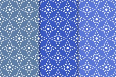 Mavi geometrik süsler. Web, Tekstil ve duvar kağıtları için dikey Dikişsiz desen seti