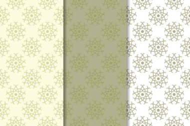 Zeytin yeşili çiçek arka planlar. Tekstil ve duvar kağıtları için dikişsiz desen seti