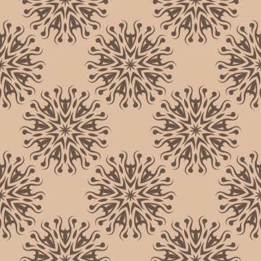 Bej renkli arka plan üzerinde kahverengi çiçek süsleme. Tekstil ve duvar kağıtları için seamless modeli